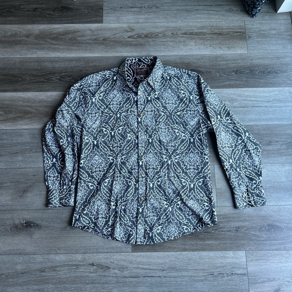 Wrangler retro Men's Black and White Patterned Shirt 2XL snap front western